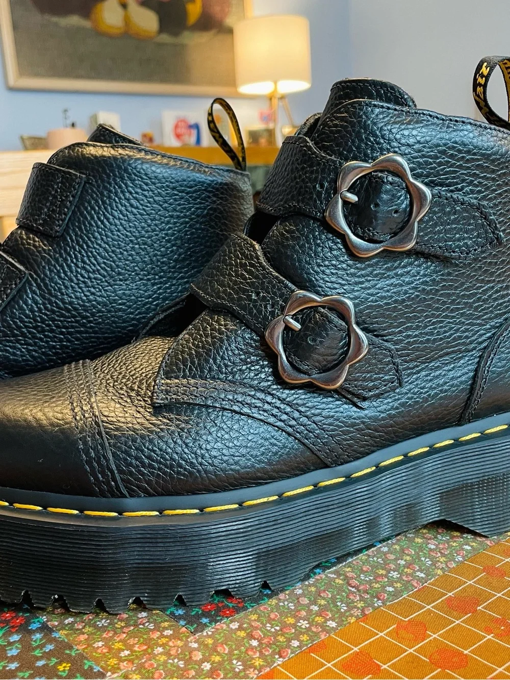 Dr. Martens Devon Flower Buckle Leather Platform Boots Size US 11 / EU 43